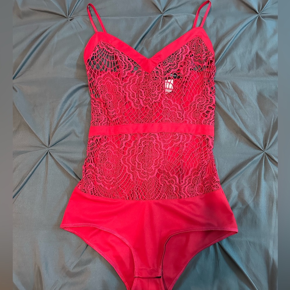 For Love & Lemons Lace Bodysuit in Red